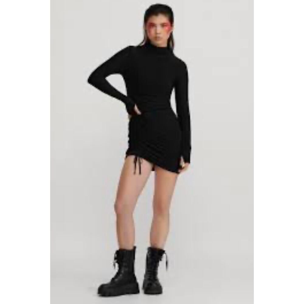 Nasty Gal Slinky High Neck Side Ruche Mini Dress Black Women's Size 4